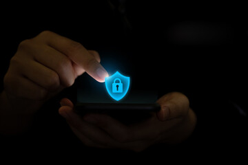 Personal Data Protection Act or PDPA concept. hand holding a smartphone along with graphics of protection from data theft.Personal data protection act both forms of the personal data privacy policy
