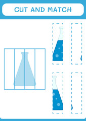 Cut and match parts of Chemistry flask, game for children. Vector illustration, printable worksheet
