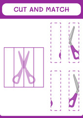 Cut and match parts of Scissor, game for children. Vector illustration, printable worksheet