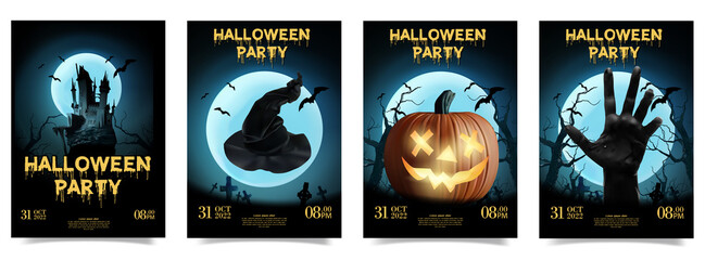 Happy Halloween party posters set . Vector illustration.  Place for text. Brochure background