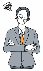 ぐるぐると悩むスーツ姿のビジネスマンの男性のイラスト