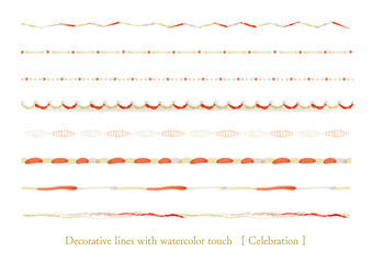 めでたいお正月カラーの水彩タッチ装飾ラインセット