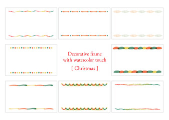 クリスマスカラーの水彩タッチ装飾フレームセット