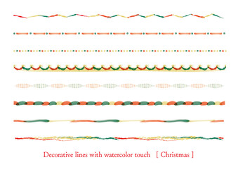 クリスマスカラーの水彩タッチ装飾ラインセット