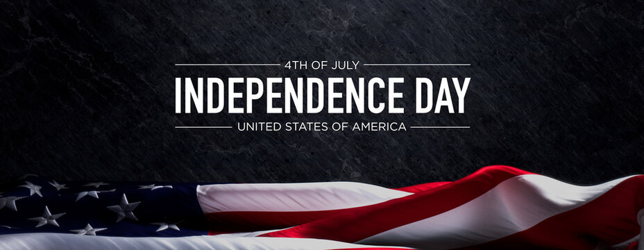 Independence Day Banner. Premium Holiday Background with United States Flag on Black Rock.