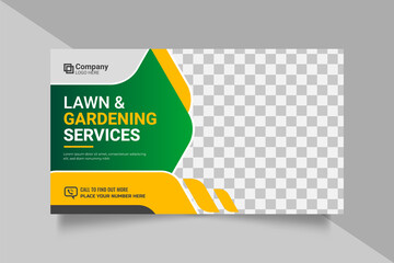 Agricultural and farming services web banner or social media post lawn gardening template design