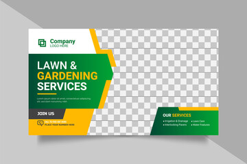 Agricultural and farming services web banner or social media post lawn gardening template design
