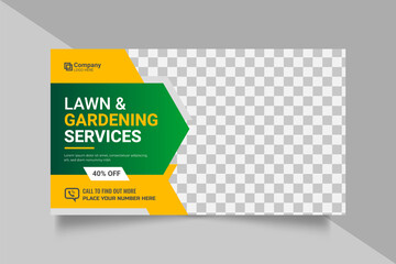 Agricultural and farming services web banner or social media post lawn gardening template design