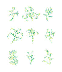 set of green mosaic floral elements for design