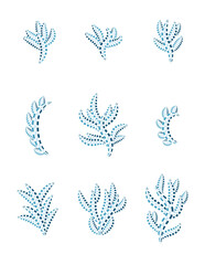 set of blue mosaic floral elements for design