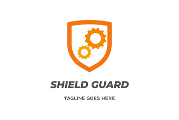 Industrial Machine Gears Cogs with Protective Secure Shield Logo Design Vector