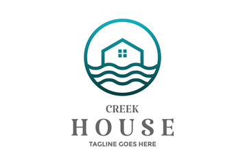 Circular Circle Water Beach Lake River Creek House Cabin Cottage Villa Chalet Logo Design Vector