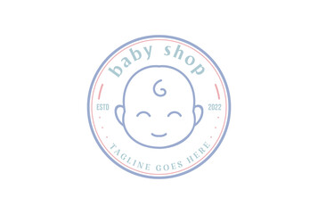 Circular Vintage Cute Little Smile Face for Baby Shop Stamp Logo Design Vector
