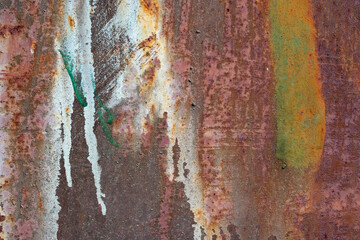 The texture of rusty metal with streaks of paint