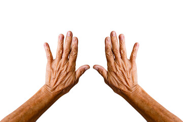 hand of an old woman on a white background
