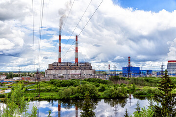 Еlectric power station. Cooling tower. Tower of the power station