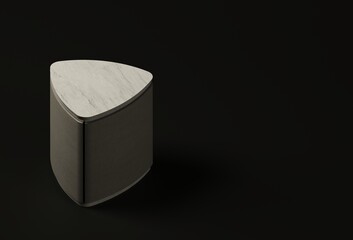 Futuristic marble countertop and beige color table surface on black background. 3d render