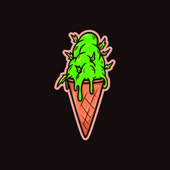 a vector illustration of delicious green weed ice cream with cannabis leaf topping