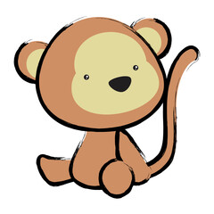 Cute baby monkey toy cartoon crayon drawing style illustration in vector format