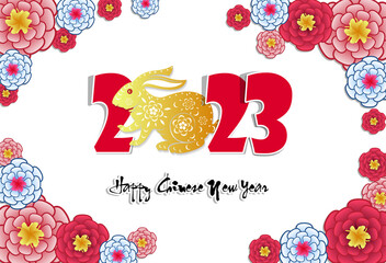 Happy new year 2023, Chinese new year, Year of the Rabbit, Zodiac sign for greetings card, (Translation : Happy new year)