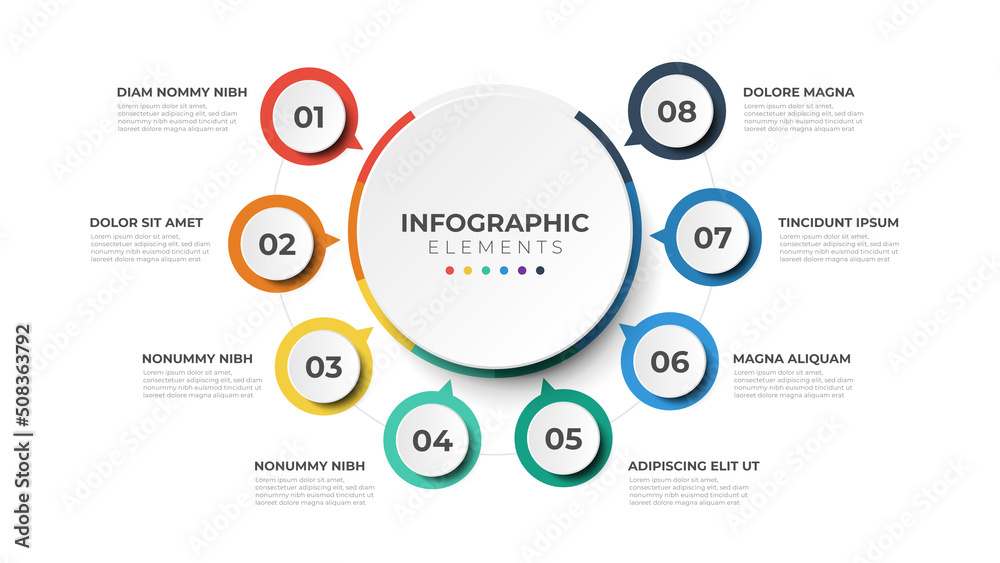 Fototapete circular layout diagram with 8 list of steps, circular layout diagram infographic element template