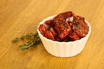 Sun-dried natural Italian tomato in the bowl