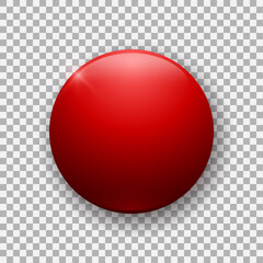 Realistic glossy button. 3d vector element of red color on transparent background. Best for mobile apps, UI and web design. 