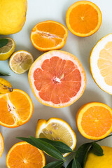 Fresh slices of different types of citrus: Orange, lime,lemon Grapefruit