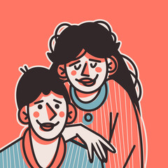 The loving couple together. Date of lovers. Cute print, greeting card for valentine's day. Vector illustration.