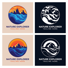 Mountain Sea and Sun nature adventure outdoor traveling club logo design inspiration