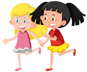 Fototapeta premium Two cute girls holding hands together