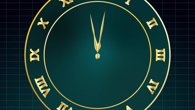 Antique gold and green colored clock animation in 4K high resolution 60 FPS. 4K ProRes gold clock animation.