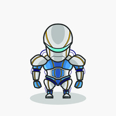 Cute robot cyborg character illustration. Simple cartoon vector design. Isolated with soft background.