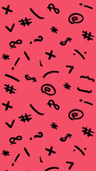 pattern with the image of keyboard symbols. Punctuation marks. Template for applying to the surface. Vertical image. purple red background