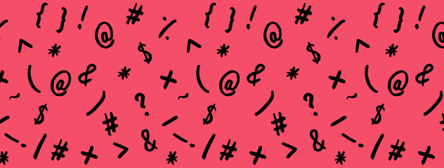 pattern with the image of keyboard symbols. Punctuation marks. Template for applying to the surface. Banner for insertion into site. purple red background