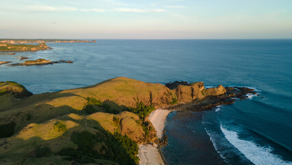 Aerial view of Lombok Bukit Merese, mandalika surrounding area seascape aerial view