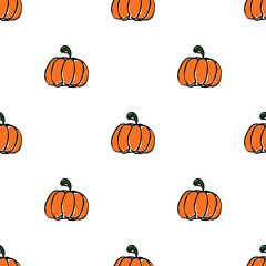 Pumpkin pattern. Seamless doodle vector with pumpkin icons. Vintage pumpkins pattern