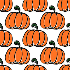 Pumpkin pattern. Seamless doodle vector with pumpkin icons. Vintage pumpkins pattern
