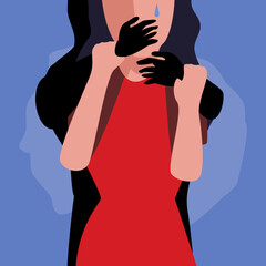 women crying grabed and choked suitable for women abuse themed illustration