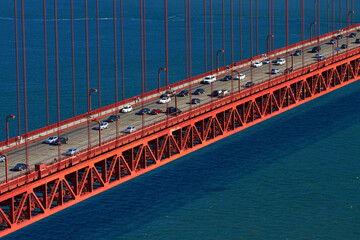 Traffic on Golden Gate Bridge, San Francisco Bay, San Francisco, California, USA - aerial