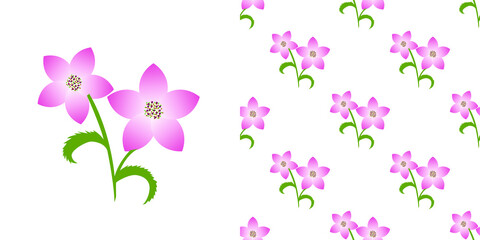 Beautiful Pink flower with leaves isolated on white background is in Seamless pattern - vector illustration