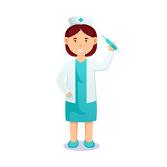 cartoon women, Friendly beautiful women in doctor clothes, holding a  injection