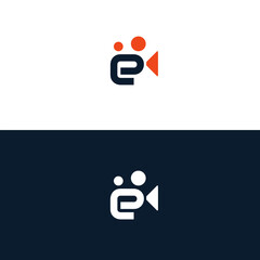 e Letter Movie Camera Logo symbol isolated on white background for entertainment industry. Vector illustration flat design.