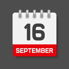 Icon day date 16 September, template calendar page