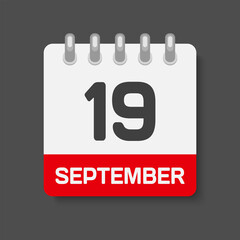 Icon day date 19 September, template calendar page