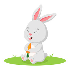 Cute little rabbit cartoon holding a carrot