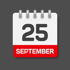 Icon day date 25 September, template calendar page