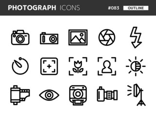 写真に関連するラインスタイルのアイコンセット_083