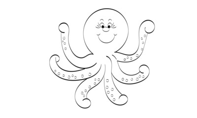 Octopus Coloring Printable Page. Line Art Drawing for print or use as poster, card, flyer or T Shirt