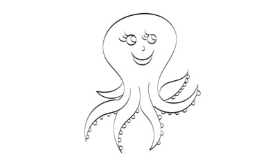Octopus Coloring Printable Page. Line Art Drawing for print or use as poster, card, flyer or T Shirt